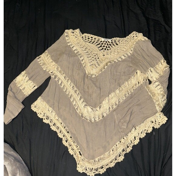 Umgee Mocha Crochet Gypsy Boho Coachella‎ Chic Tunic L - Picture 2 of 5